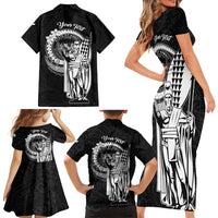 Personalized Hawaii King Kamehameha Family Matching Short Sleeve Bodycon Dress and Hawaiian Shirt Flag Polynesian Pattern