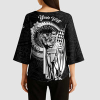 Personalized Hawaii King Kamehameha Kimono Sleeve Blouse Flag Polynesian Pattern