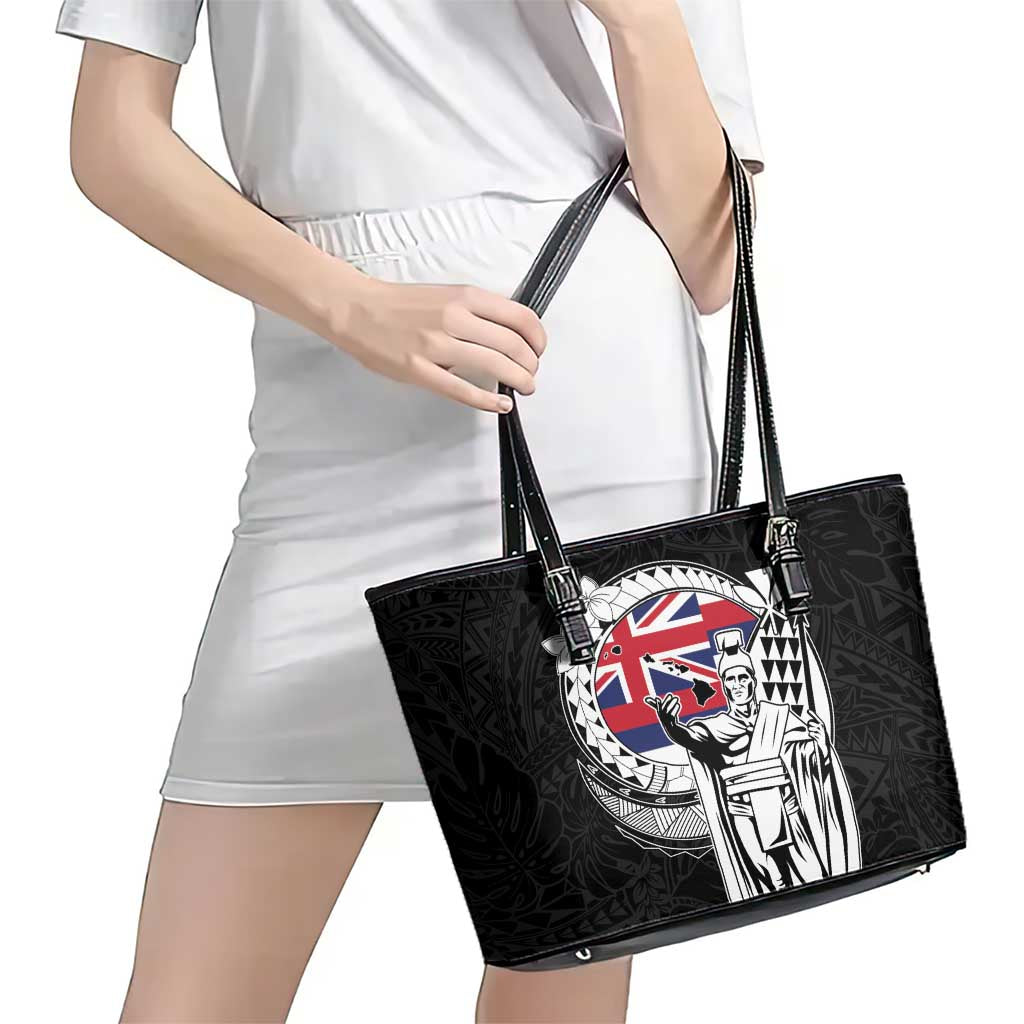 Hawaii King Kamehameha Leather Tote Bag Flag Polynesian Pattern