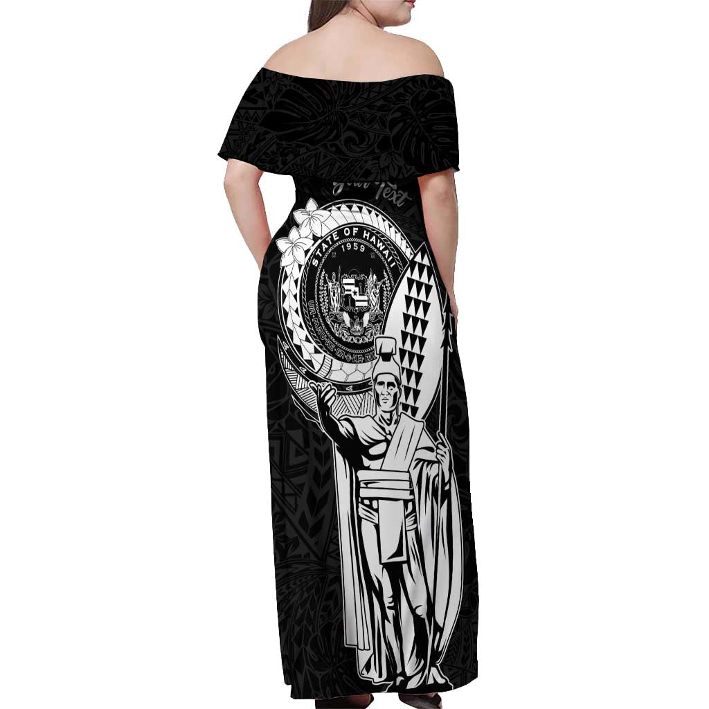 Personalized Hawaii King Kamehameha Off Shoulder Maxi Dress Flag Polynesian Pattern