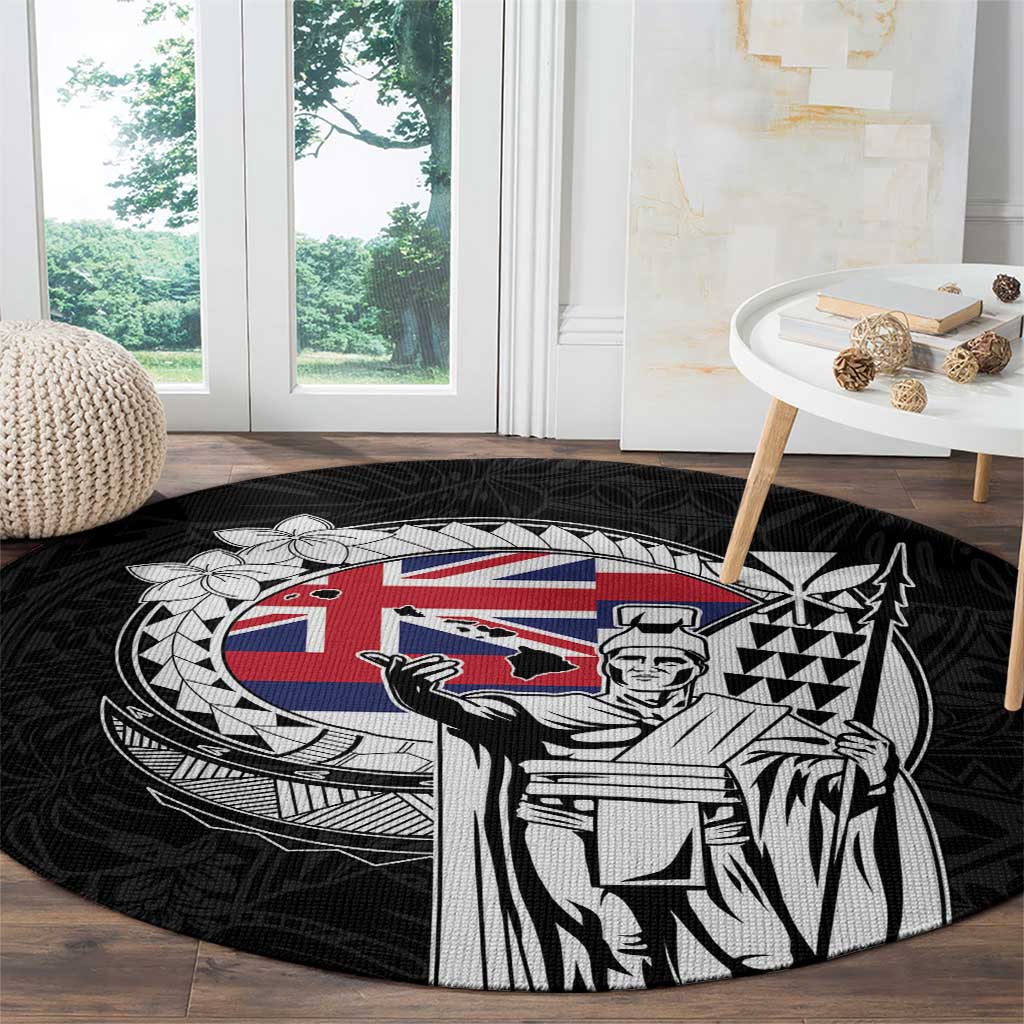 Hawaii King Kamehameha Round Carpet Flag Polynesian Pattern