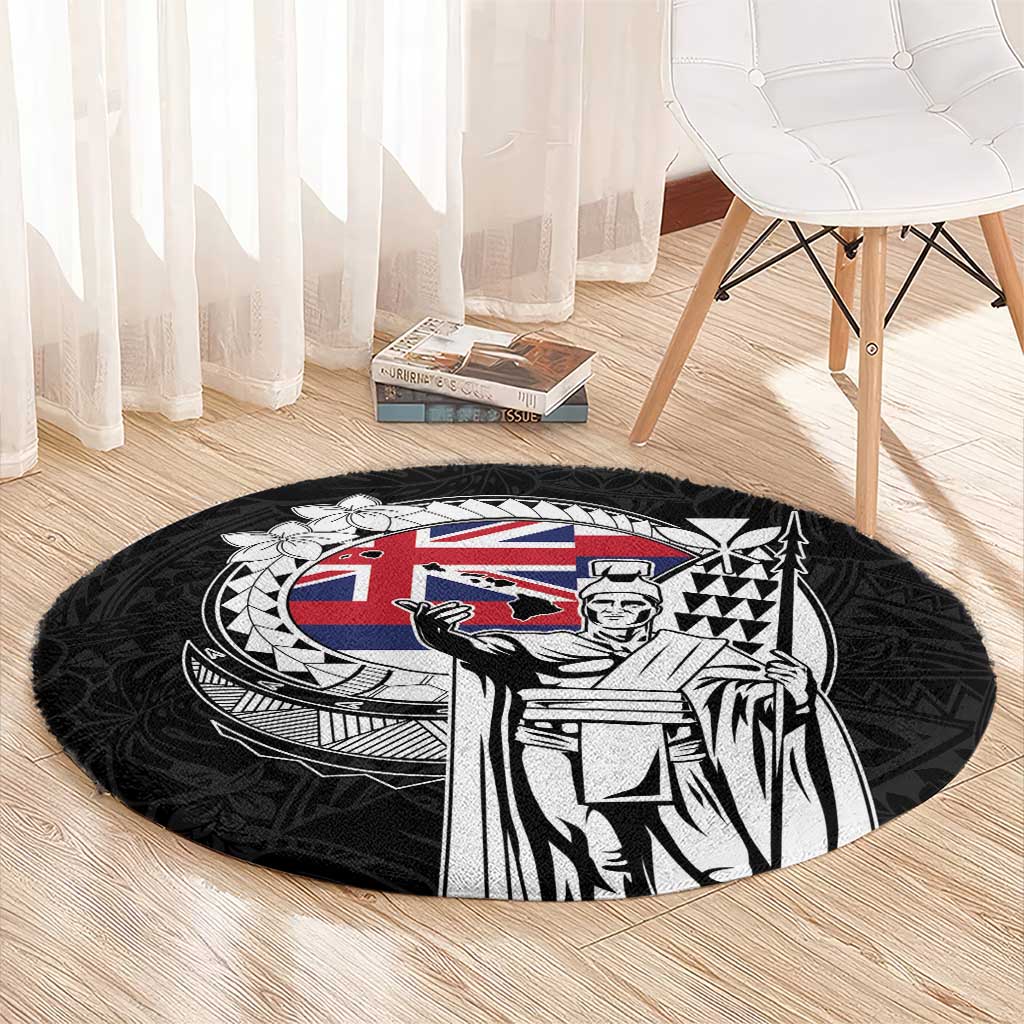 Hawaii King Kamehameha Round Carpet Flag Polynesian Pattern