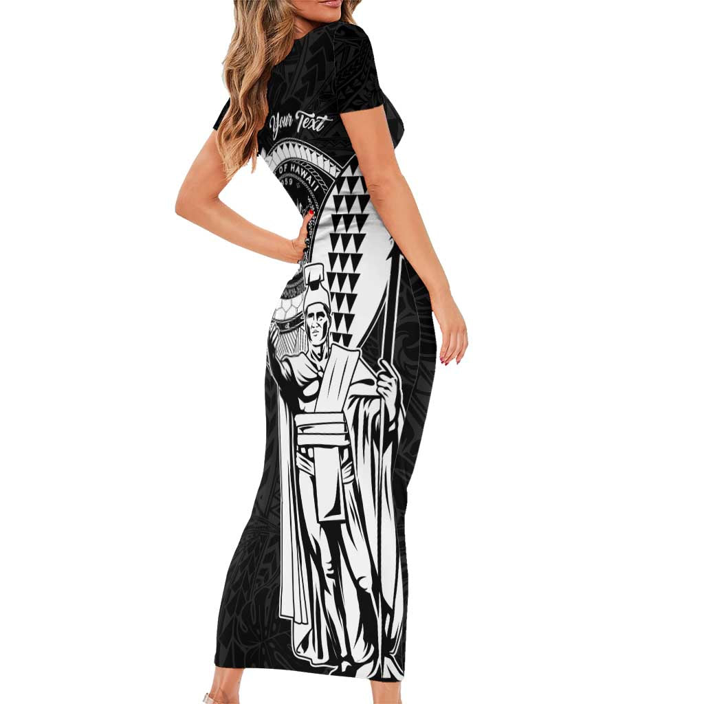 Personalized Hawaii King Kamehameha Short Sleeve Bodycon Dress Flag Polynesian Pattern
