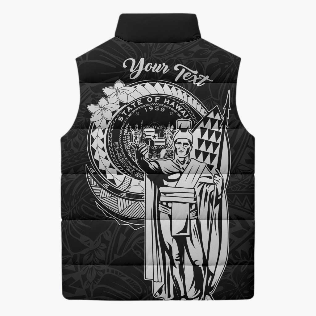 Personalized Hawaii King Kamehameha Sleeveless Puffer Jacket Flag Polynesian Pattern