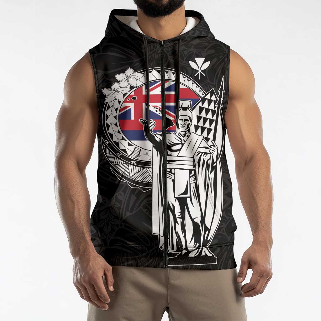 Personalized Hawaii King Kamehameha Sleeveless Zip Hoodie Flag Polynesian Pattern