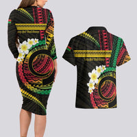 Vanuatu Independence Day Couples Matching Long Sleeve Bodycon Dress and Hawaiian Shirt Yumi 45th Hapi Indipendens Dei LT01