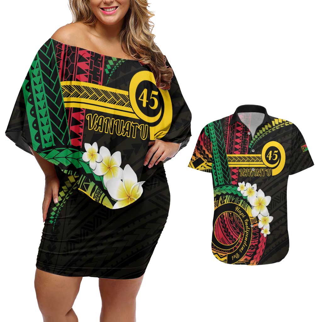 Vanuatu Independence Day Couples Matching Off Shoulder Short Dress and Hawaiian Shirt Yumi 45th Hapi Indipendens Dei LT01