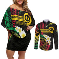 Vanuatu Independence Day Couples Matching Off Shoulder Short Dress and Long Sleeve Button Shirt Yumi 45th Hapi Indipendens Dei LT01