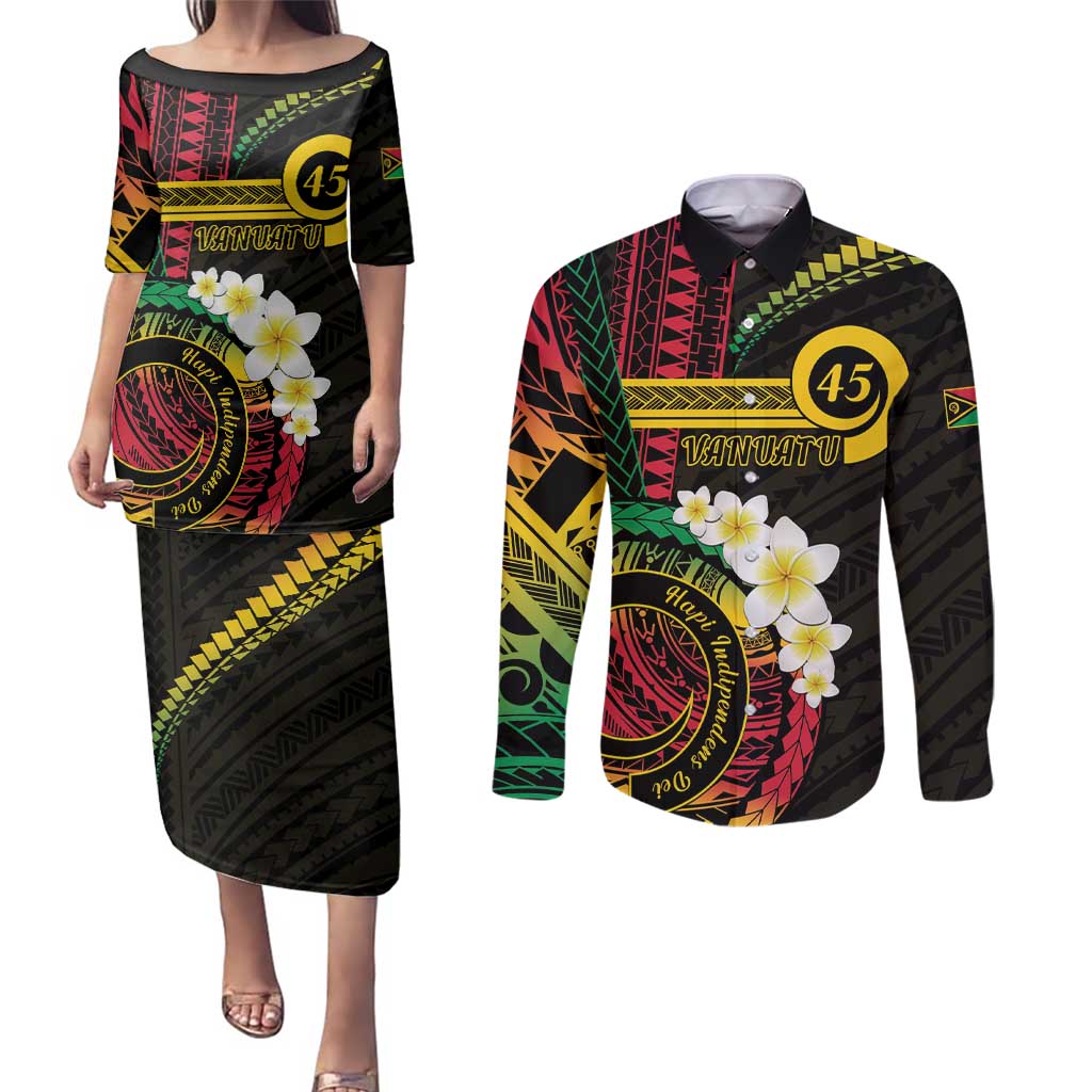 Vanuatu Independence Day Couples Matching Puletasi and Long Sleeve Button Shirt Yumi 45th Hapi Indipendens Dei LT01