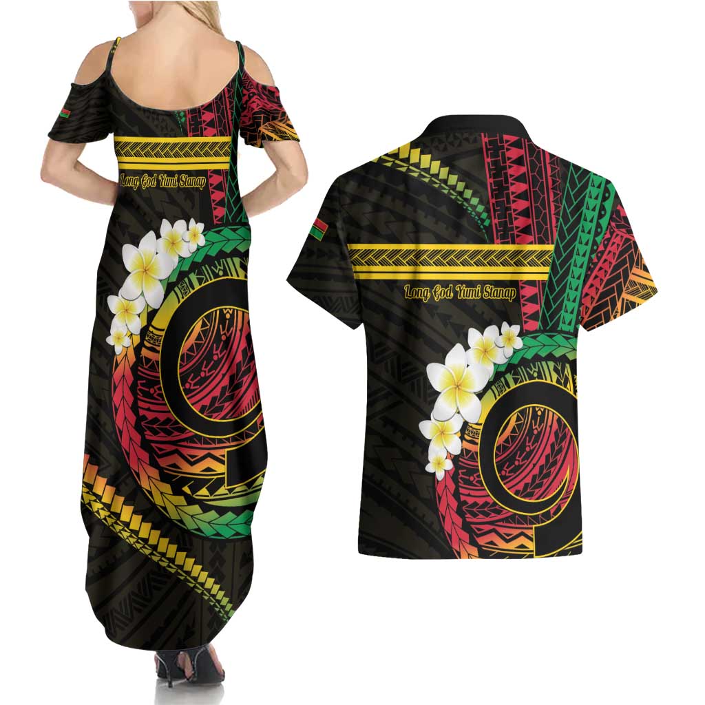 Vanuatu Independence Day Couples Matching Summer Maxi Dress and Hawaiian Shirt Yumi 45th Hapi Indipendens Dei LT01
