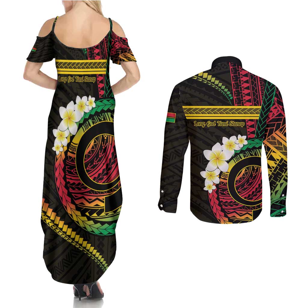 Vanuatu Independence Day Couples Matching Summer Maxi Dress and Long Sleeve Button Shirt Yumi 45th Hapi Indipendens Dei LT01