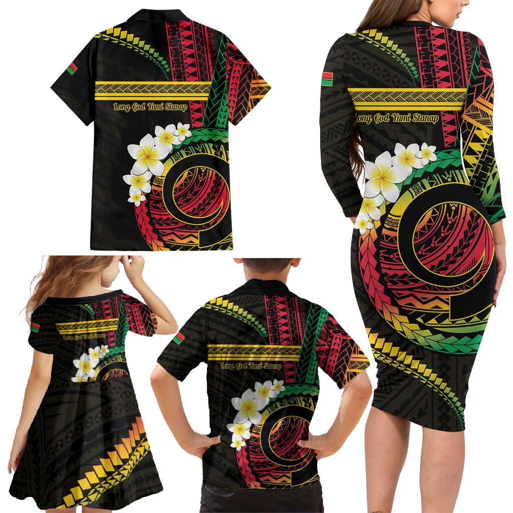 Vanuatu Independence Day Family Matching Long Sleeve Bodycon Dress and Hawaiian Shirt Yumi 45th Hapi Indipendens Dei LT01