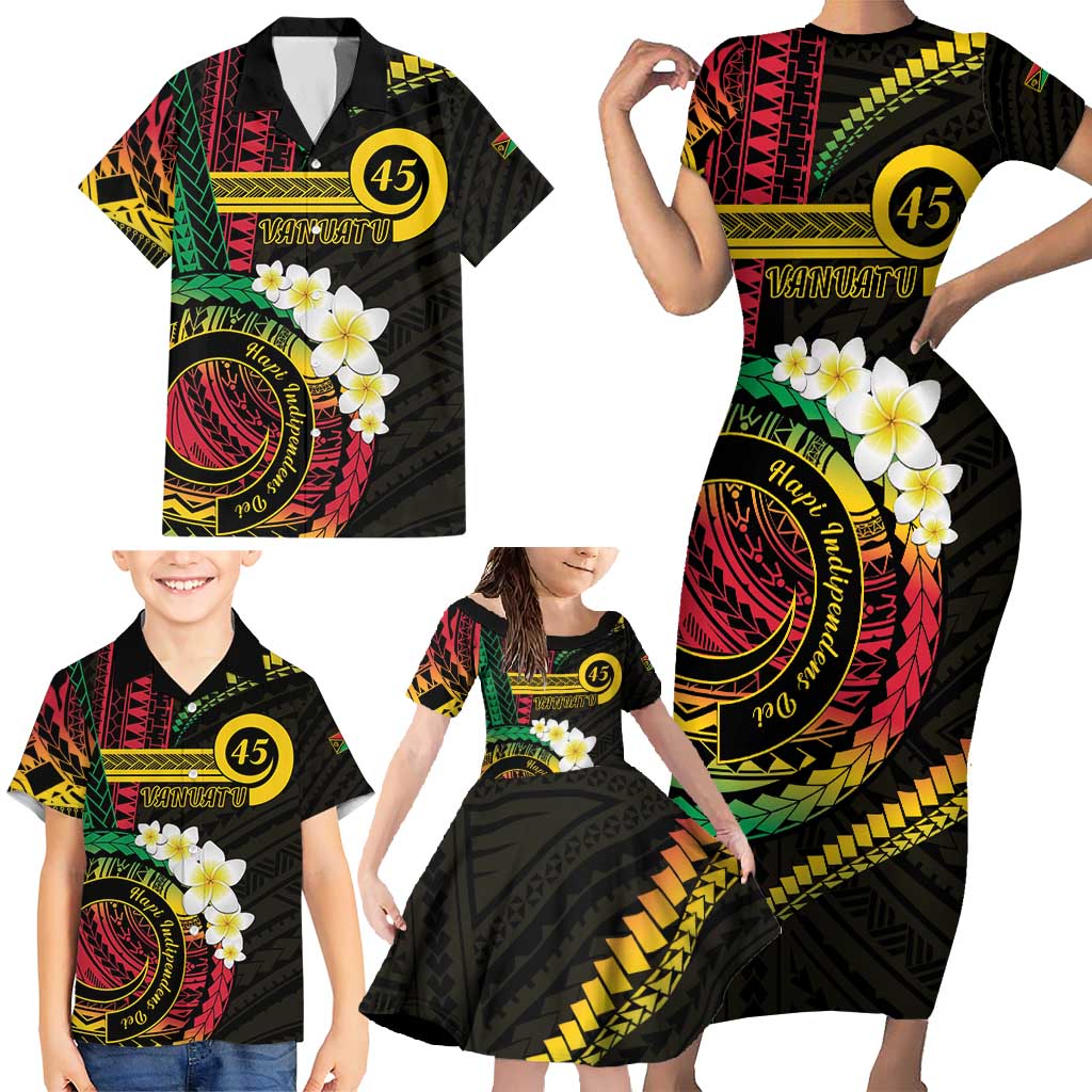 Vanuatu Independence Day Family Matching Short Sleeve Bodycon Dress and Hawaiian Shirt Yumi 45th Hapi Indipendens Dei LT01