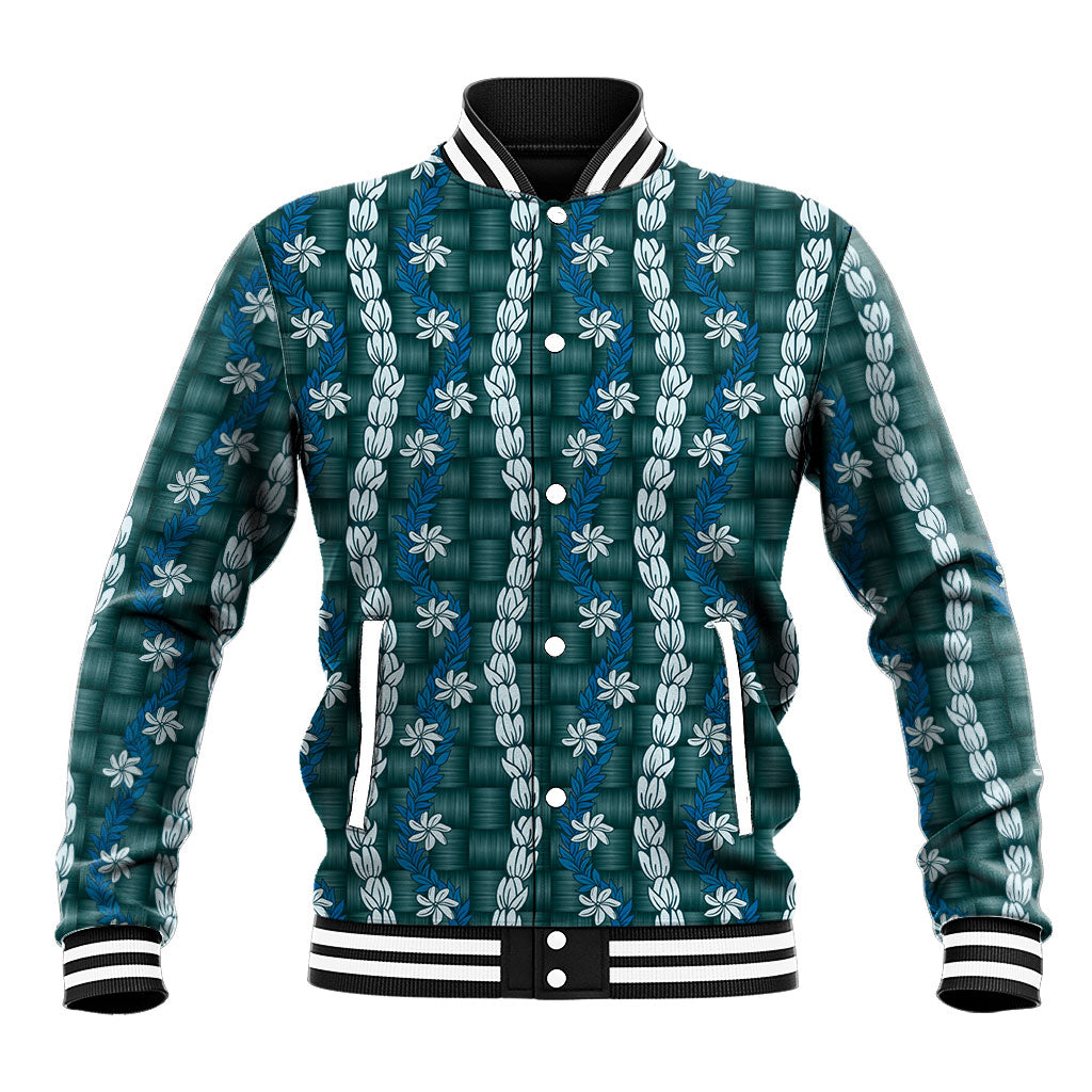 Pikake Maile Tiare Lei Baseball Jacket Polu Lauhala Pattern LT01 Unisex Blue - Polynesian Pride