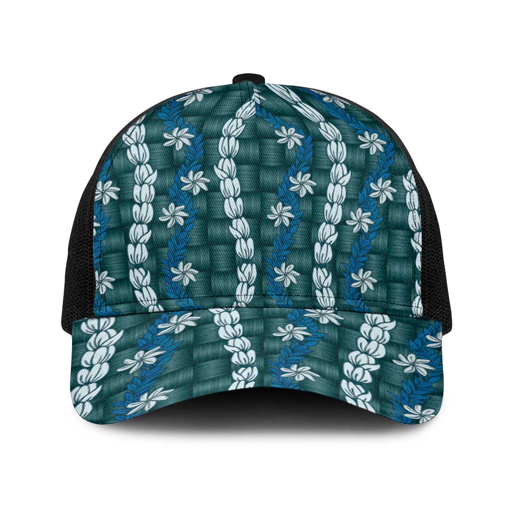 Pikake Maile Tiare Lei Baseball Net Cap Polu Lauhala Pattern LT01 One Size Black Blue - Polynesian Pride