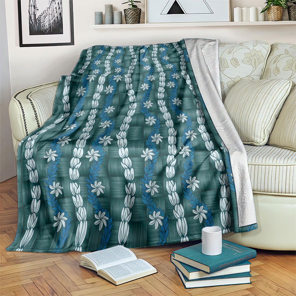 Pikake Maile Tiare Lei Blanket Polu Lauhala Pattern LT01 Blue - Polynesian Pride