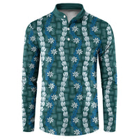 Pikake Maile Tiare Lei Button Sweatshirt Polu Lauhala Pattern