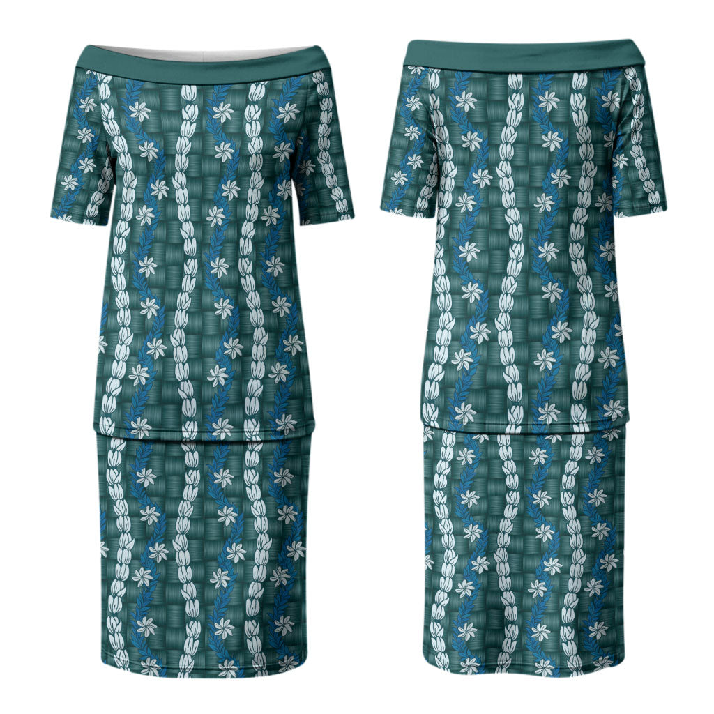 Pikake Maile Tiare Lei Couples Matching Puletasi and Hawaiian Shirt Polu Lauhala Pattern LT01 - Polynesian Pride