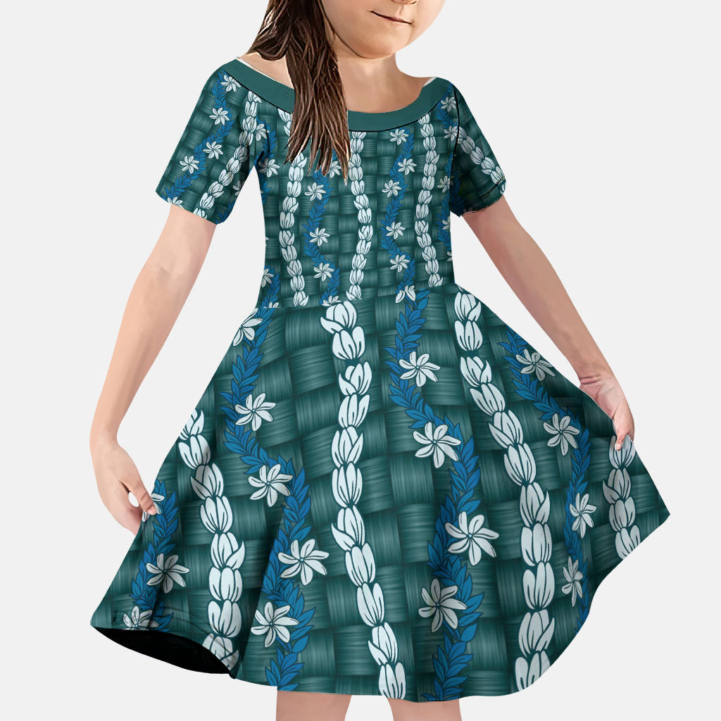 Pikake Maile Tiare Lei Family Matching Off The Shoulder Long Sleeve Dress and Hawaiian Shirt Polu Lauhala Pattern
