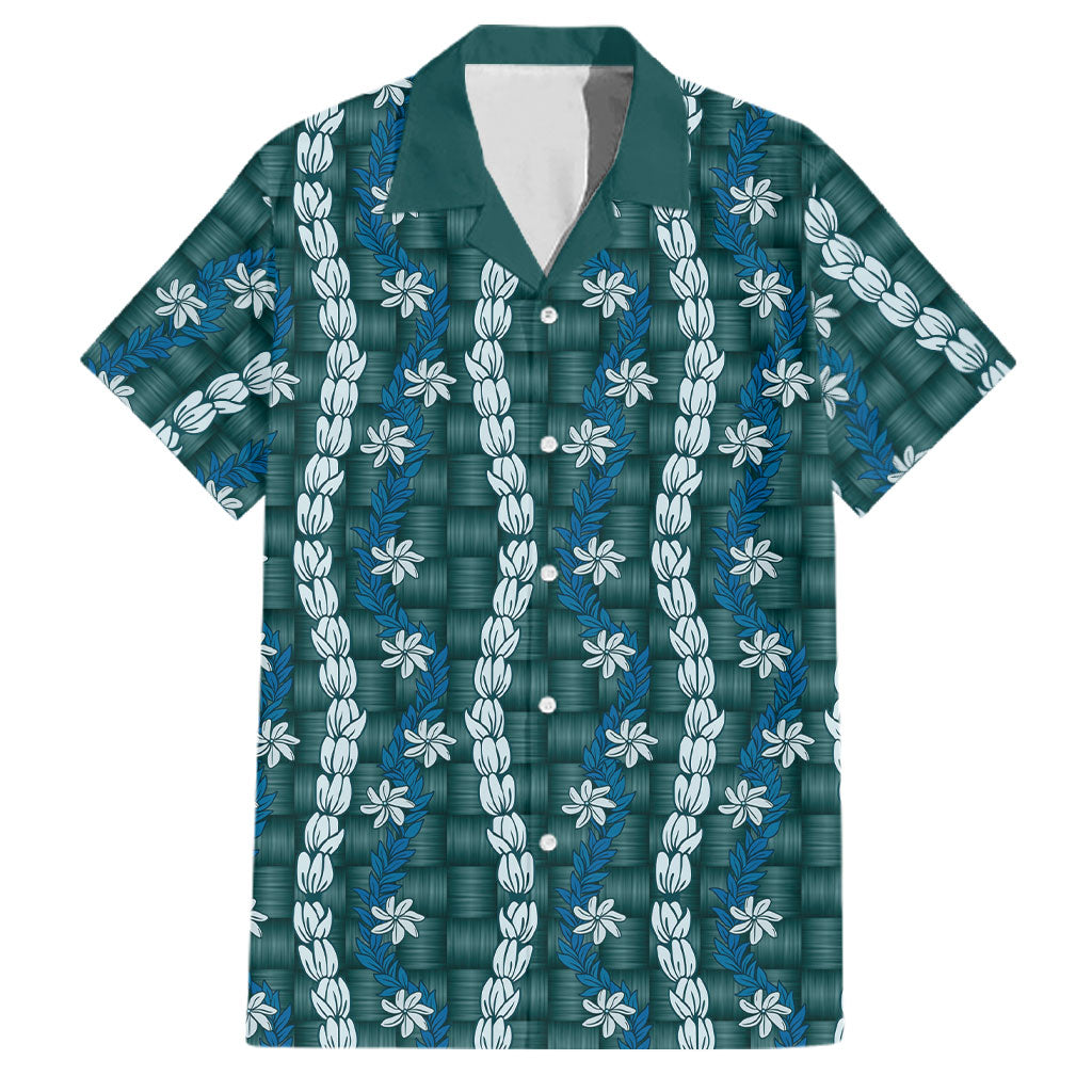 Pikake Maile Tiare Lei Family Matching Off Shoulder Short Dress and Hawaiian Shirt Polu Lauhala Pattern