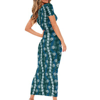 Pikake Maile Tiare Lei Family Matching Short Sleeve Bodycon Dress and Hawaiian Shirt Polu Lauhala Pattern