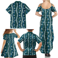 Pikake Maile Tiare Lei Family Matching Summer Maxi Dress and Hawaiian Shirt Polu Lauhala Pattern