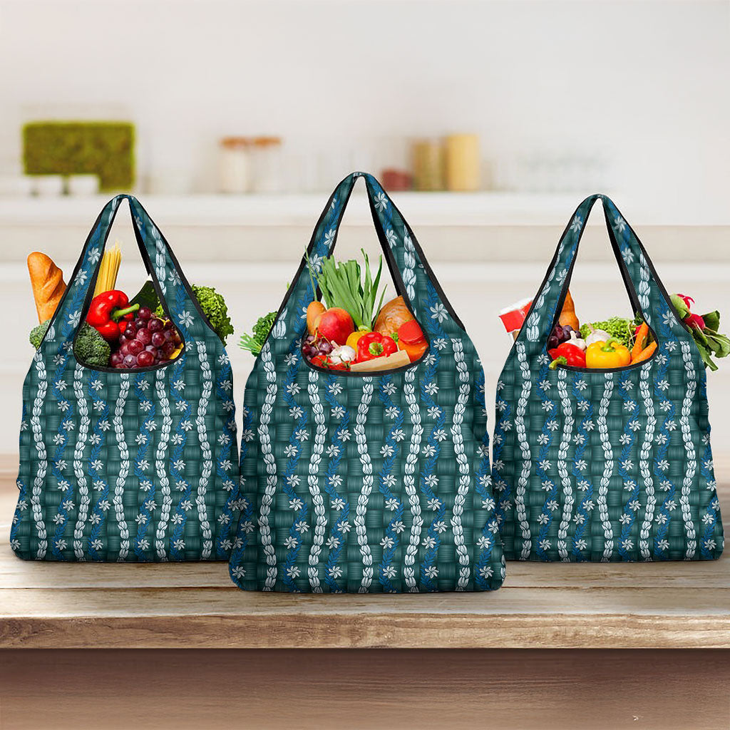 Pikake Maile Tiare Lei Grocery Bag Polu Lauhala Pattern