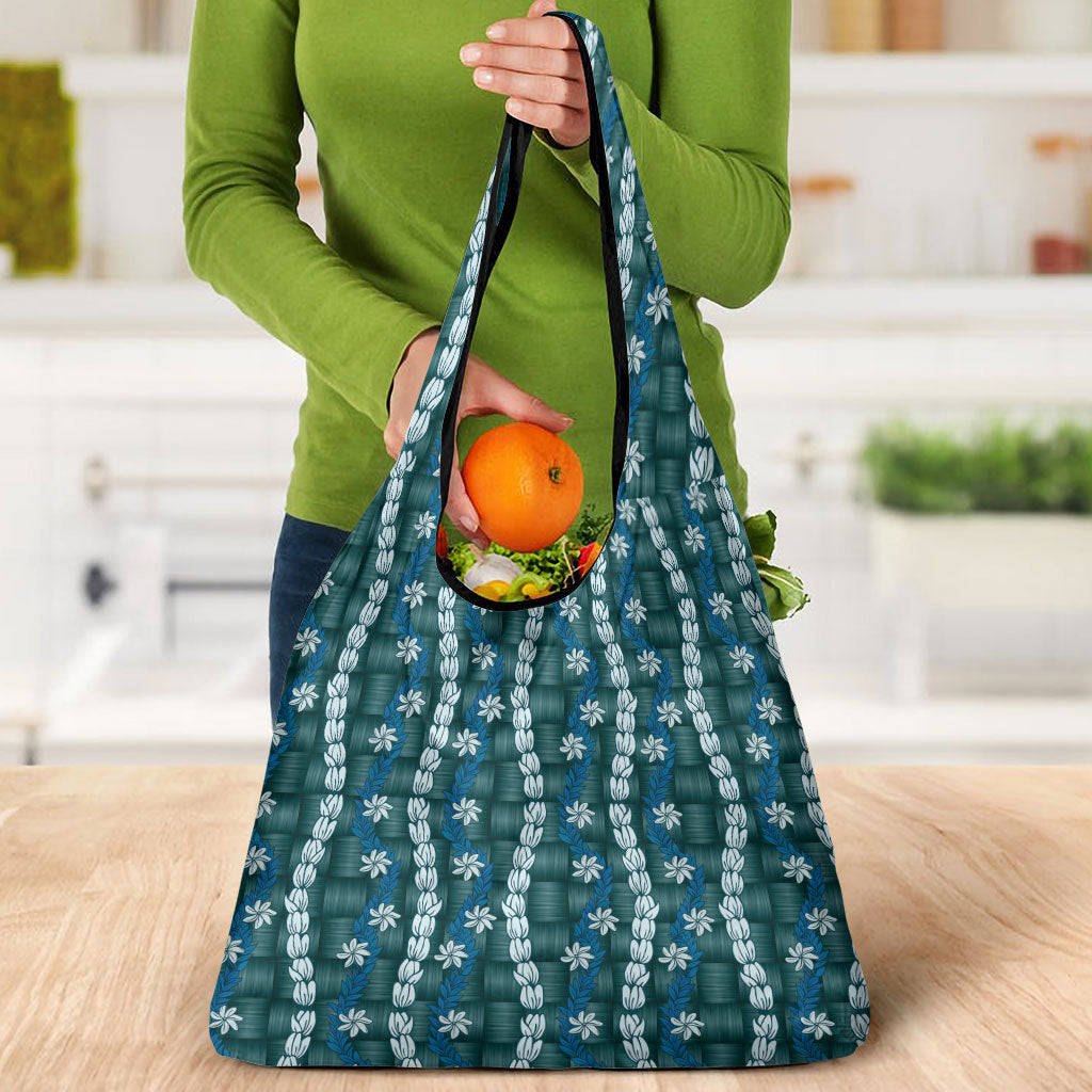Pikake Maile Tiare Lei Grocery Bag Polu Lauhala Pattern