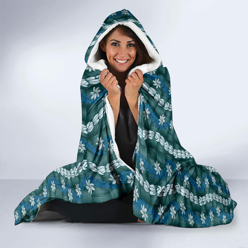Pikake Maile Tiare Lei Hooded Blanket Polu Lauhala Pattern