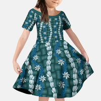 Pikake Maile Tiare Lei Kid Short Sleeve Dress Polu Lauhala Pattern