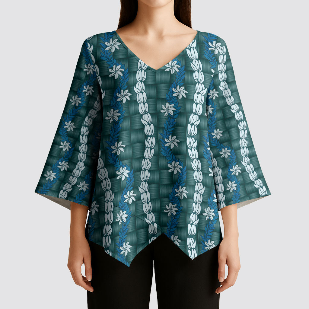 Pikake Maile Tiare Lei Kimono Sleeve Blouse Polu Lauhala Pattern