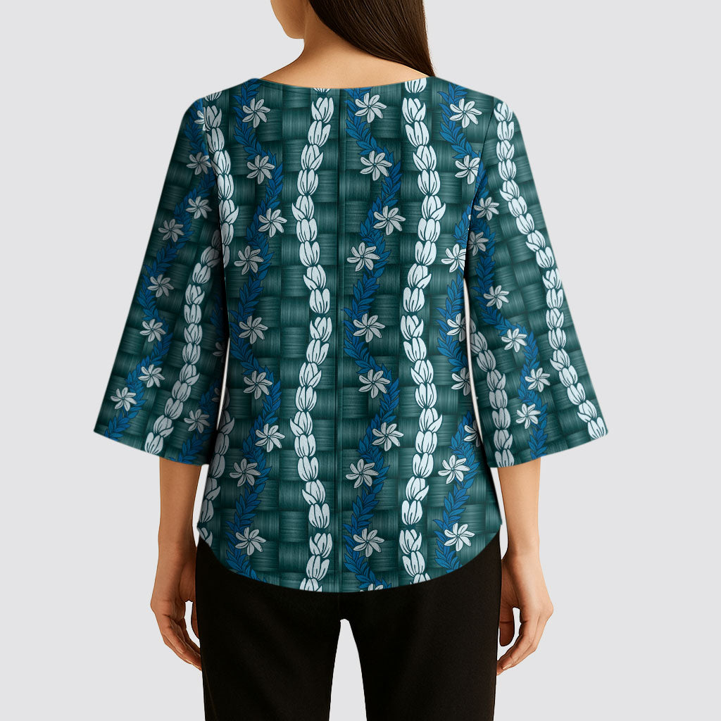 Pikake Maile Tiare Lei Kimono Sleeve Blouse Polu Lauhala Pattern