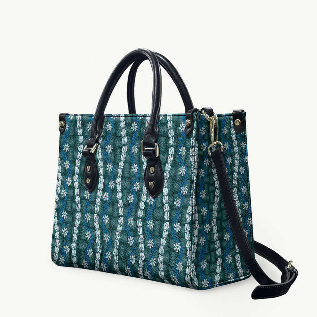 Pikake Maile Tiare Lei Leather Bag Polu Lauhala Pattern