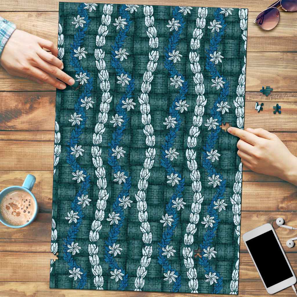 Pikake Maile Tiare Lei Puzzle Polu Lauhala Pattern LT01 Blue - Polynesian Pride
