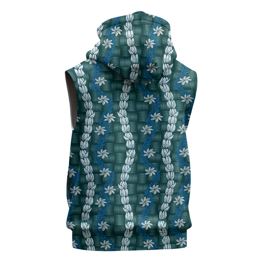 Pikake Maile Tiare Lei Sleeveless Zip Hoodie Polu Lauhala Pattern