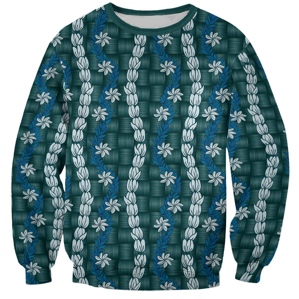 Pikake Maile Tiare Lei Sweatshirt Polu Lauhala Pattern LT01 Unisex Blue - Polynesian Pride