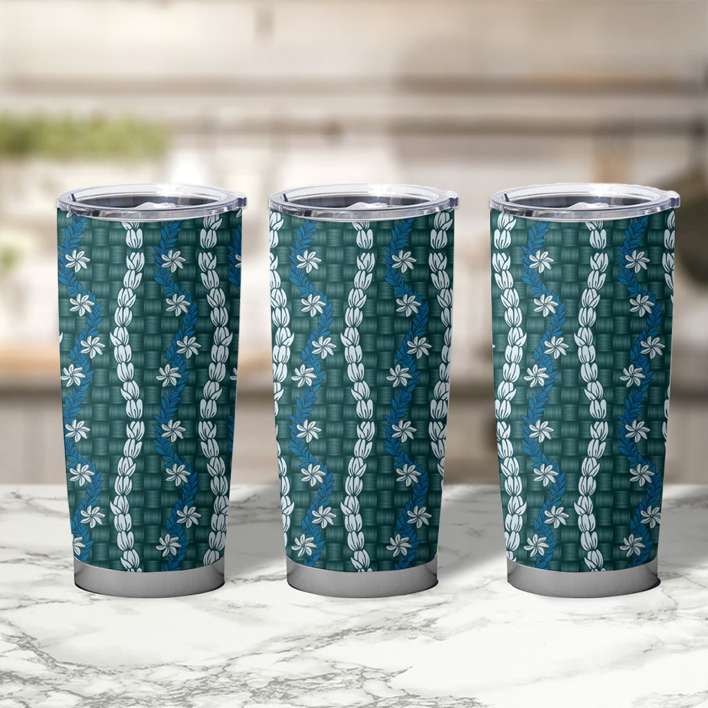Pikake Maile Tiare Lei Tumbler Cup Polu Lauhala Pattern