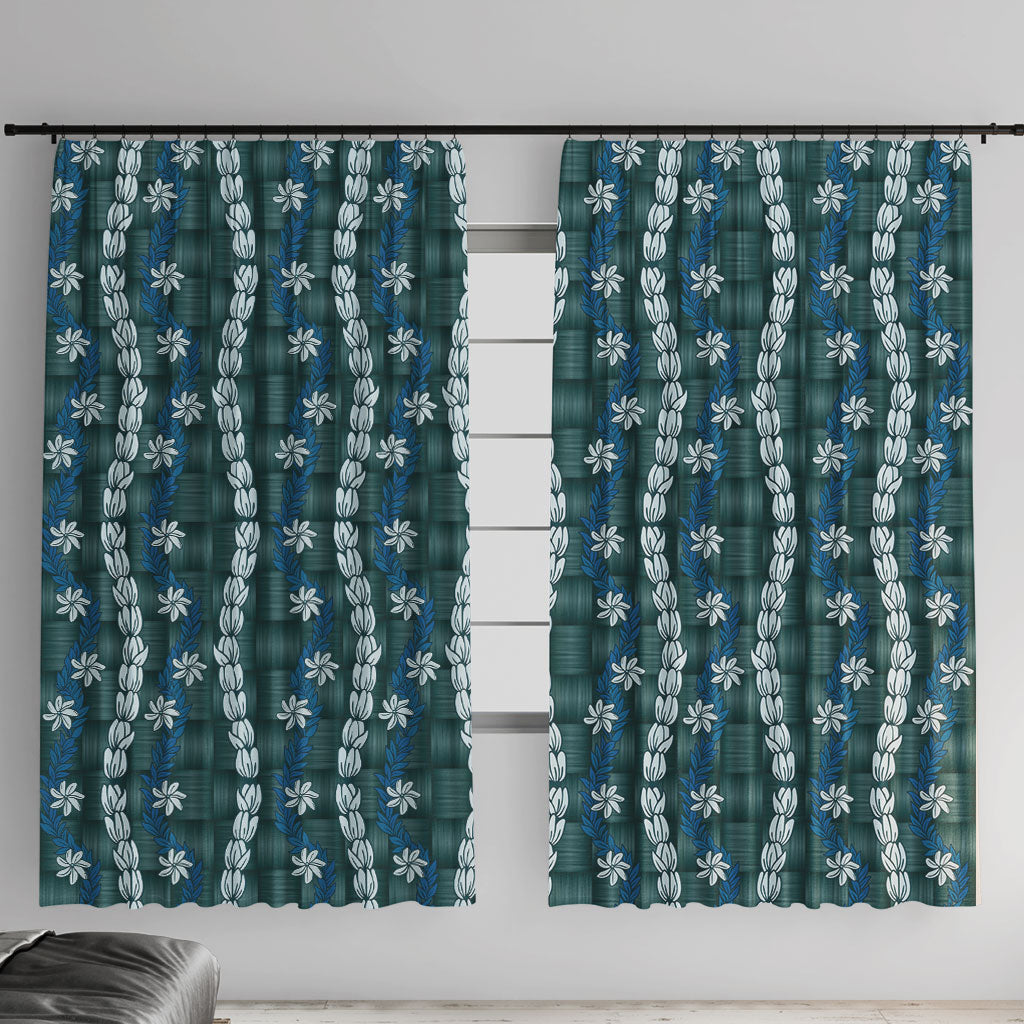 Pikake Maile Tiare Lei Window Curtain Polu Lauhala Pattern LT01 With Hooks Blue - Polynesian Pride