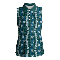 Pikake Maile Tiare Lei Women Sleeveless Polo Shirt Polu Lauhala Pattern