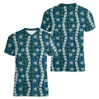 Pikake Maile Tiare Lei Women V-Neck T-Shirt Polu Lauhala Pattern