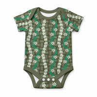Pikake Maile Tiare Lei Baby Onesie Omaomao Lauhala Pattern LT01 Green - Polynesian Pride