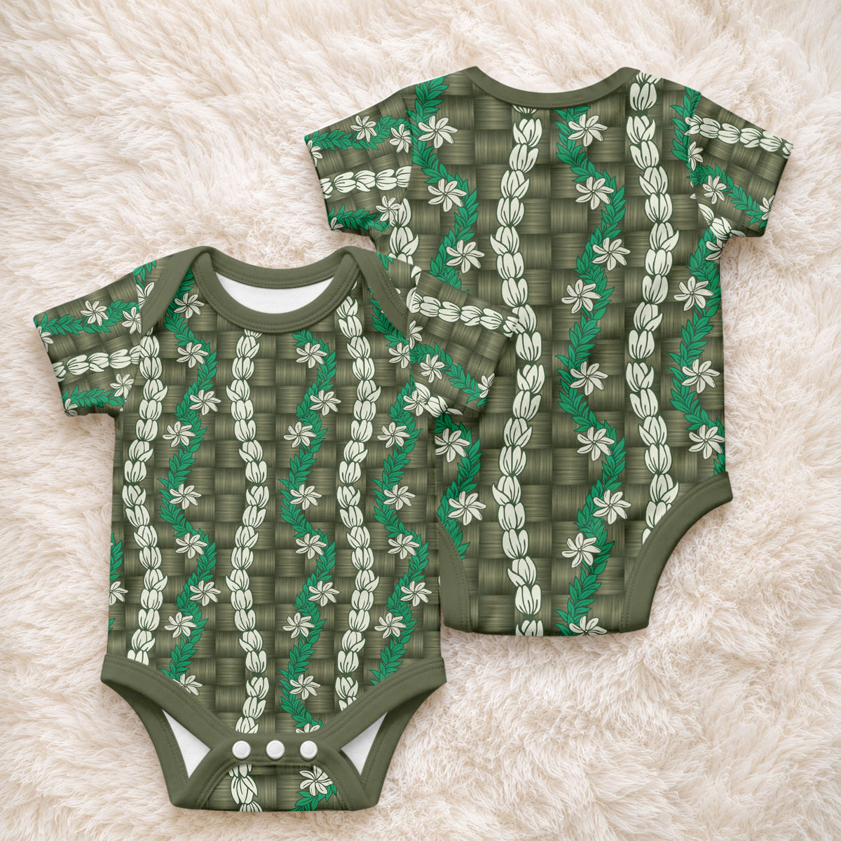 Pikake Maile Tiare Lei Baby Onesie Omaomao Lauhala Pattern LT01 - Polynesian Pride