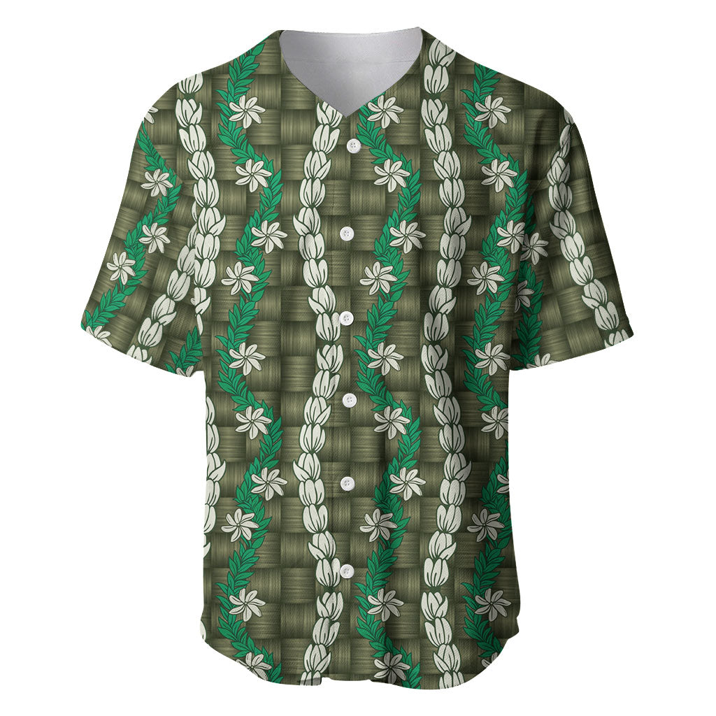 Pikake Maile Tiare Lei Baseball Jersey Omaomao Lauhala Pattern LT01 Green - Polynesian Pride