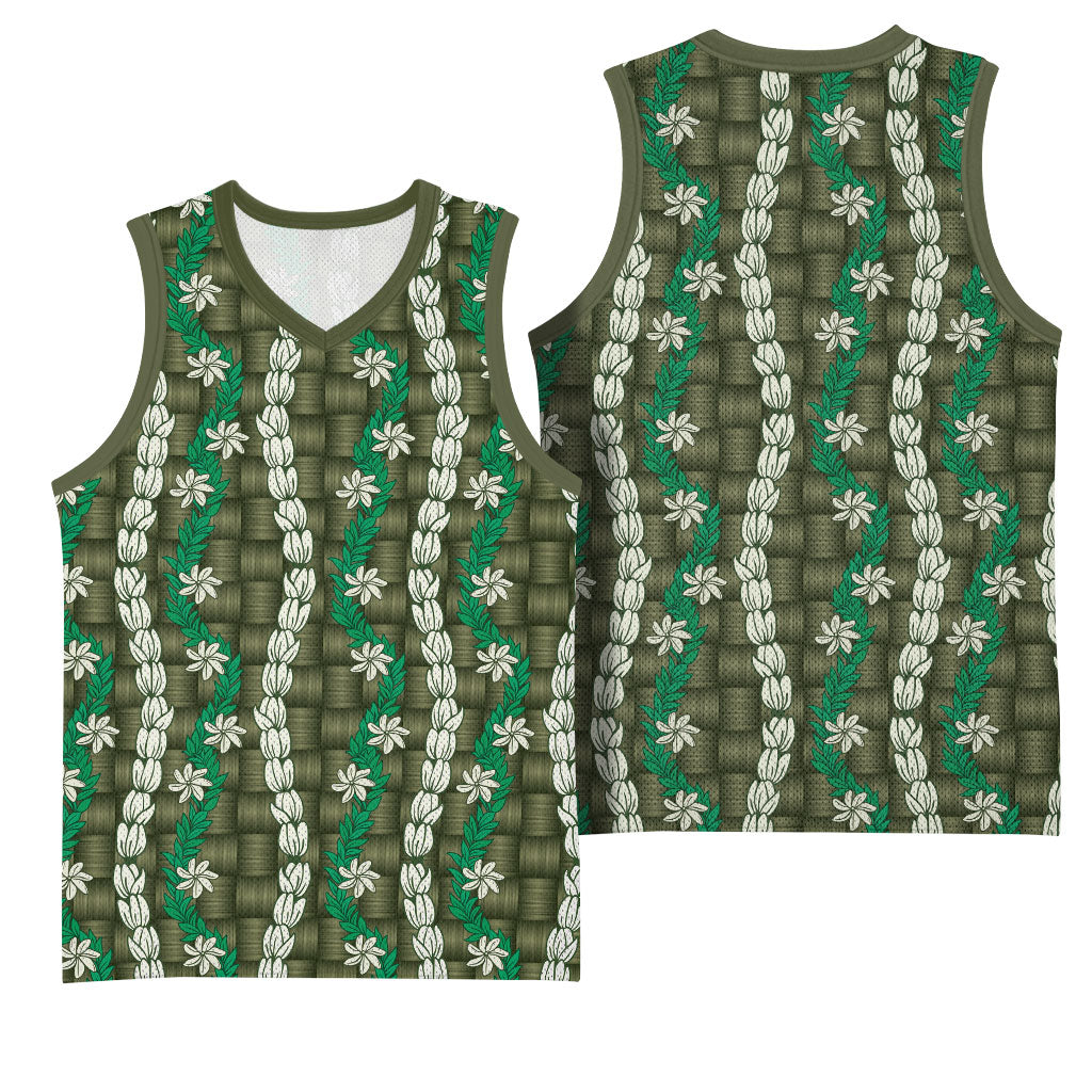 Pikake Maile Tiare Lei Basketball Jersey Omaomao Lauhala Pattern