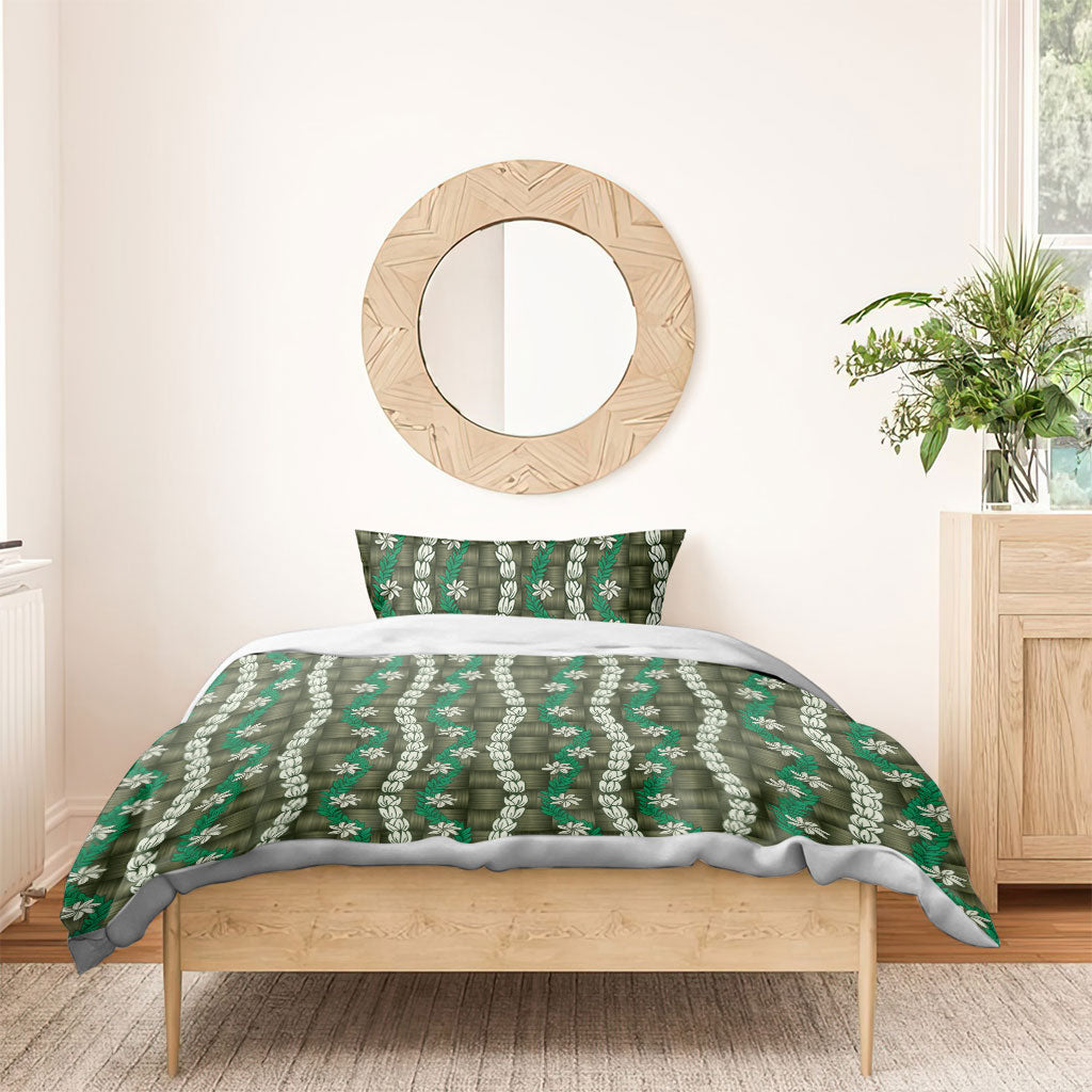 Pikake Maile Tiare Lei Bedding Set Omaomao Lauhala Pattern