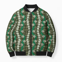 Pikake Maile Tiare Lei Bomber Puffer Jacket Omaomao Lauhala Pattern