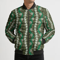 Pikake Maile Tiare Lei Bomber Puffer Jacket Omaomao Lauhala Pattern