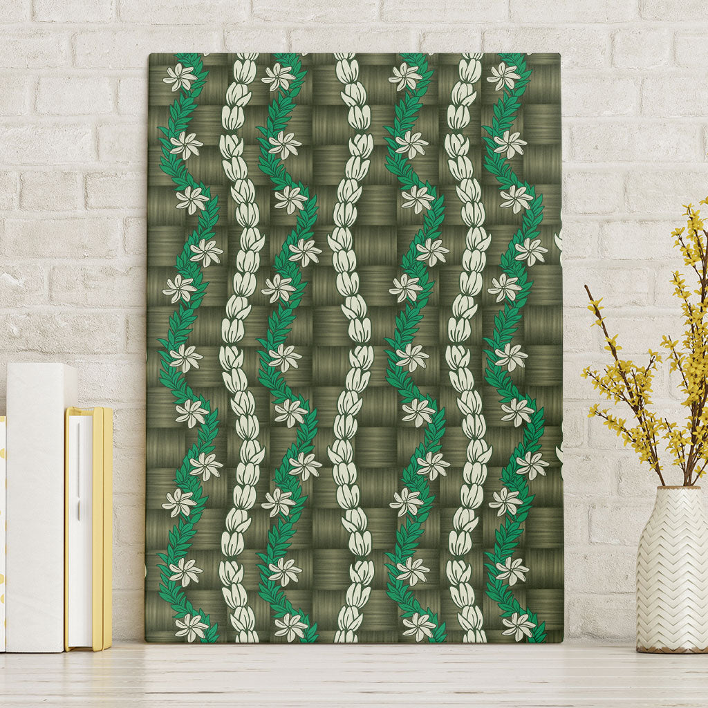 Pikake Maile Tiare Lei Canvas Wall Art Omaomao Lauhala Pattern LT01 Without Frame Green - Polynesian Pride
