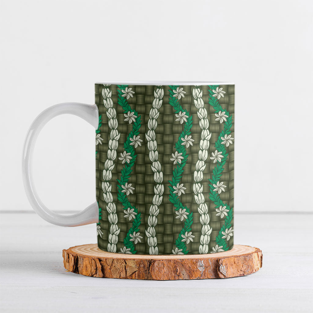 Pikake Maile Tiare Lei Ceramic Mug Omaomao Lauhala Pattern
