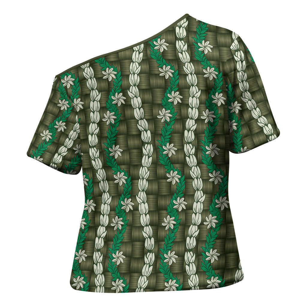 Pikake Maile Tiare Lei Cross Shoulder Shirt Omaomao Lauhala Pattern